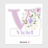Naam Violet met de Letter V Sticker Uitknippen (Vel)