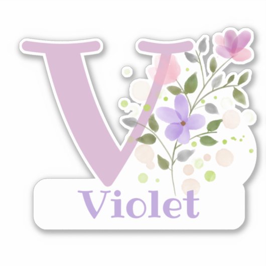 Naam Violet met de Letter V Sticker Uitknippen (Voorkant)