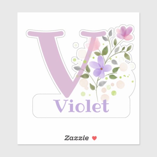 Naam Violet met letter V Sticker cut-out (Vel)