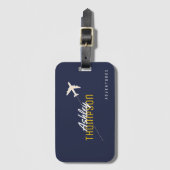 Naam & vliegtuig voor uw reis avonturen stijlvol bagagelabel (Voorkant (verticaal))