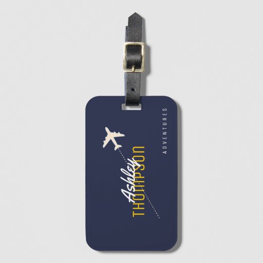 Naam & vliegtuig voor uw reis avonturen stijlvol bagagelabel (Voorkant (verticaal))
