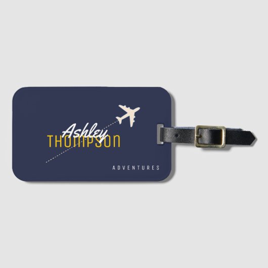 Naam & vliegtuig voor uw reis avonturen stijlvol bagagelabel (Voorkant (horizontaal))