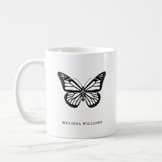 Naam Vlinder Zwart en Wit Koffiemok (Links)