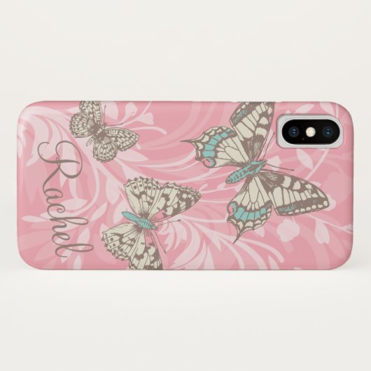 Naam vlinders bloemenroze iphone case (Achterkant (horizontaal))