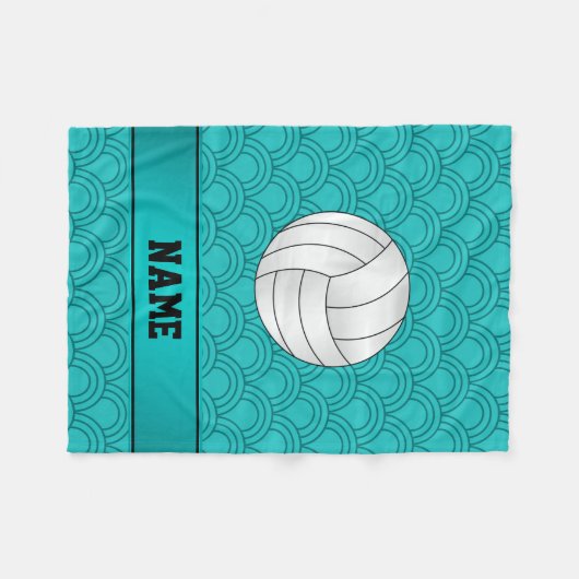 Naam volleybal zwarte turquoise halve cirkels fleece deken (Voorkant (Horizontaal))