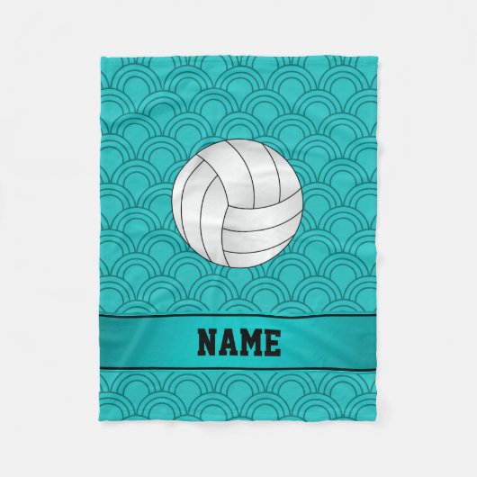 Naam volleybal zwarte turquoise halve cirkels fleece deken (Voorkant)