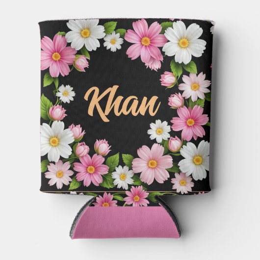 Naam voor witte en roze bloemen blikjeskoeler (Voorkant)