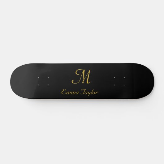 naam voor zwart-wit en gouden monogram persoonlijk skateboard (Horizontaal)
