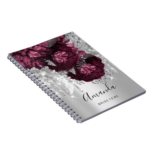 Naam Vrijgezellenfeest Marsala Drips Rozen Burgund Notitieboek (Rechterzijde)