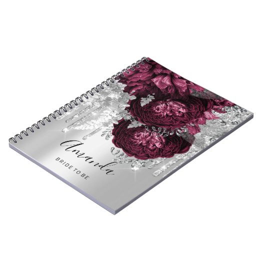 Naam Vrijgezellenfeest Marsala Drips Rozen Burgund Notitieboek (Linkerzijde)