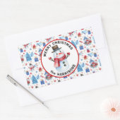 Naam, Vrolijk Kerstfeest, Retro Sneeuwman Patroon Rechthoekige Sticker (Envelop)