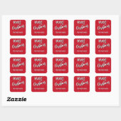 Naam, Vrolijk Kerstfeest Rood & Wit Polka Dots Vierkante Sticker (Vel)