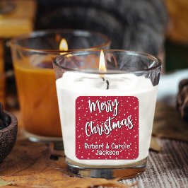 Naam, Vrolijk Kerstfeest Rood & Wit Sterren Vierkante Sticker