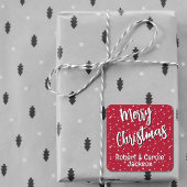 Naam, Vrolijk Kerstfeest Rood & Wit Sterren Vierkante Sticker