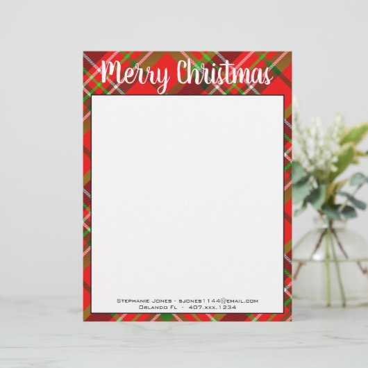 Naam Vrolijk kerstrood/Groen Tartan Spuit Briefhoofd (Staand voorkant)