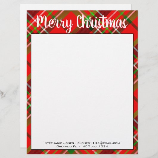 Naam Vrolijk kerstrood/Groen Tartan Spuit Briefhoofd (Voorkant / Achterkant)