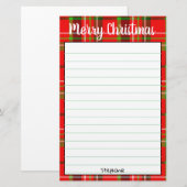 Naam Vrolijk kerstrood/Groen Tartan Spuit Briefpapier (Voorkant / Achterkant)