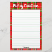Naam Vrolijk kerstrood/Groen Tartan Spuit Briefpapier (Voorkant)