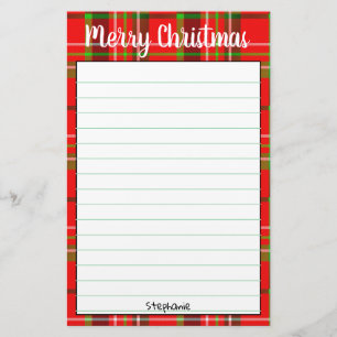 Naam Vrolijk kerstrood/Groen Tartan Spuit Briefpapier