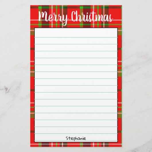 Naam Vrolijk kerstrood/Groen Tartan Spuit Briefpapier (Voorkant)
