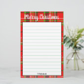 Naam Vrolijk kerstrood/Groen Tartan Spuit Briefpapier (Staand voorkant)
