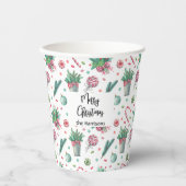 Naam, Vrolijk Kerstvarens Ornamenten Snoep 8oz Papieren Bekers (Voorkant)