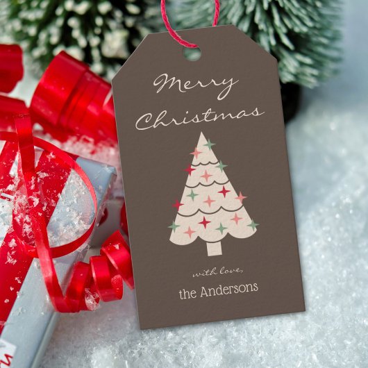 Naam, Vrolijke Kerstmis Midden Eeuw Moderne Boom Cadeaulabel