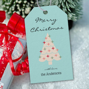 Naam, Vrolijke Kerstmis Midden-Eeuw Retro Boom Cadeaulabel