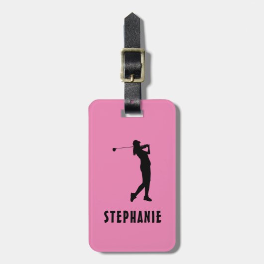Naam Vrouw Golfspeler Golfing Golfer Roze Zwart Bagagelabel (Voorkant verticaal)