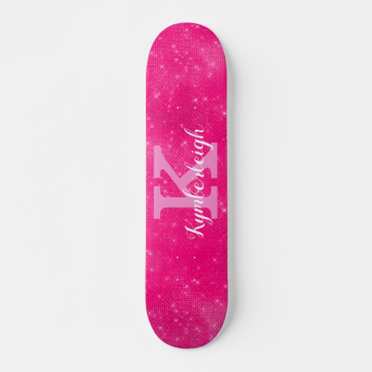 Naam warm roze glam Diamond Sparkle Monogram Persoonlijk Skateboard (Voorkant)