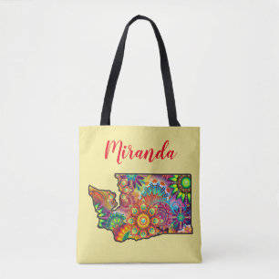 Naam Washington State Outline Mandala aanpassen Tote Bag