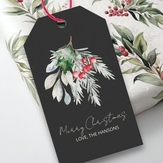 Naam Watercolor Modern Script Prettig Kerstfeest Cadeaulabel