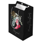 Naam Watercolor Script Elegante Kous Kerstmis Medium Cadeauzakje (Voorkant Gekanteld)