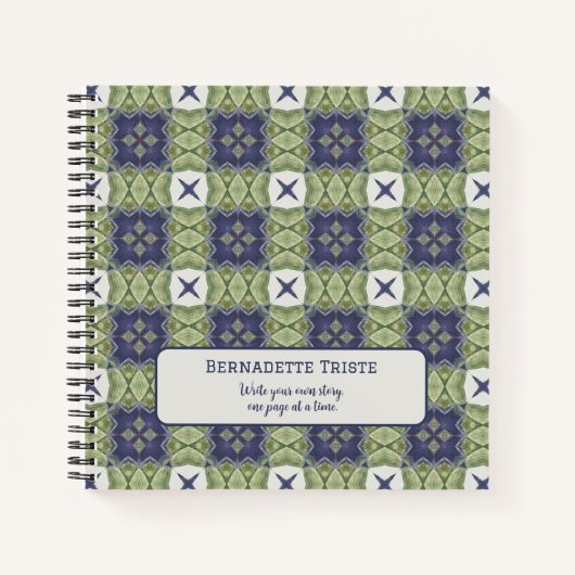 Naam Waterverf Abstract vierkant Geometric Blue Notitieboek (Voorkant)