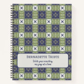 Naam Waterverf Abstract vierkant Geometric Blue Notitieboek (Voorkant)