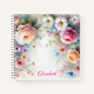 Naam Waterverf Aquarel Bloemen Sjabloon Kleurrijk Notitieboek