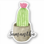 Naam waterverf bloeiende cactus sticker (Voorkant)