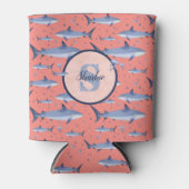 🌊🦈 Naam + Waterverf Coral Shark Monogram Blikjeskoeler (Voorkant)