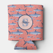 🌊🦈 Naam + Waterverf Coral Shark Monogram Blikjeskoeler (Achterkant)