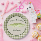 Naam Waterverf Cute Alligator Birthday Papieren Bordje (Feest)