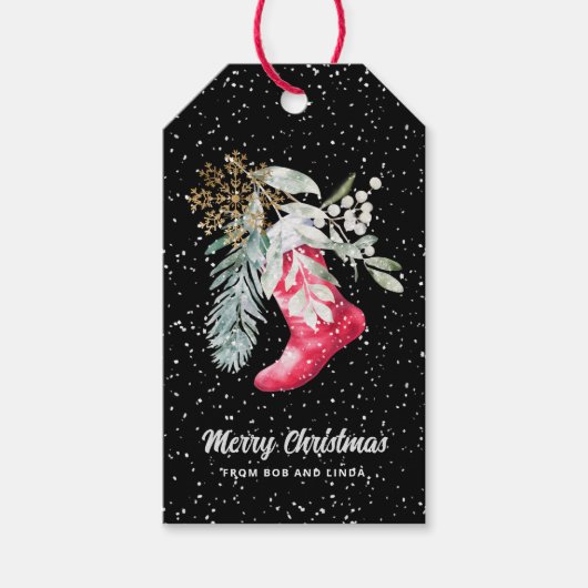 Naam Waterverf Elegant Kous Script Vakantie Cadeaulabel (Voorkant)