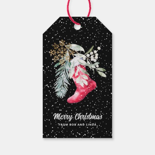 Naam Waterverf Elegant Kous Script Vakantie Cadeaulabel (Achterkant)