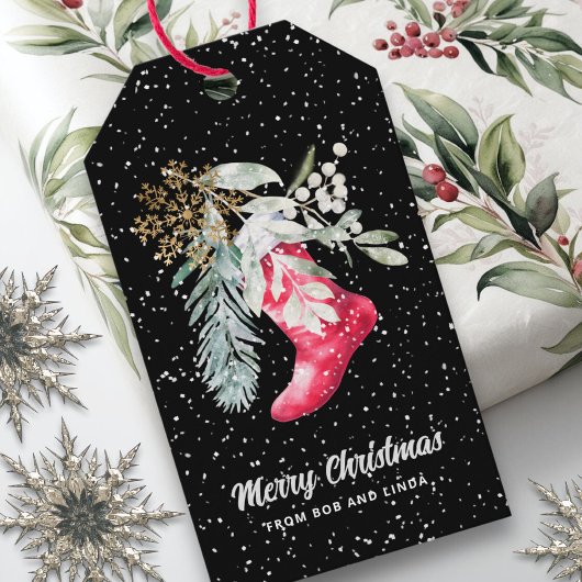 Naam Waterverf Elegant Kous Script Vakantie Cadeaulabel