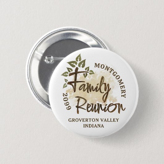 Naam waterverf Family Reunion Script Tree Ronde Button 5,7 Cm (Voorkant /achterkant)