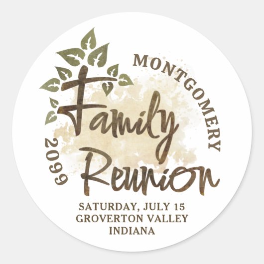 Naam waterverf Family Reunion Script Tree Ronde Sticker (Voorkant)