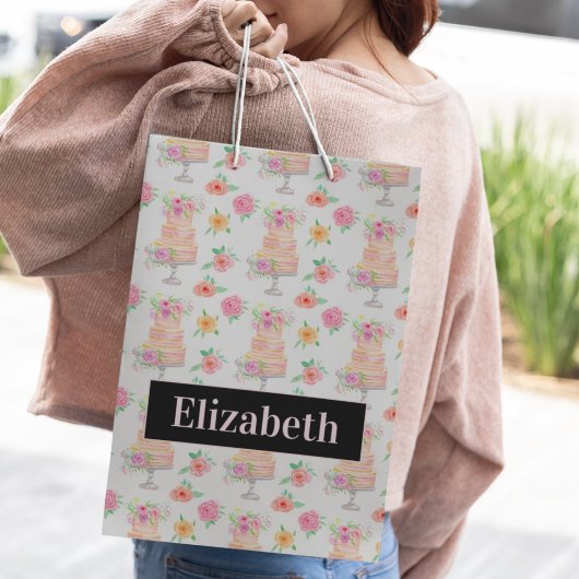 Naam Waterverf gelaagde taart met Rozen patroon Medium Cadeauzakje