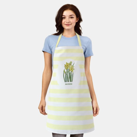 Naam Waterverf Gele affodils Witte Stripes Schort (Gedragen)