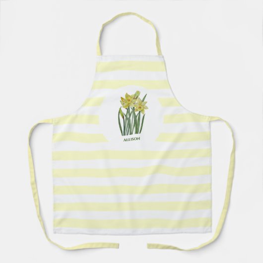 Naam Waterverf Gele affodils Witte Stripes Schort (Voorkant)
