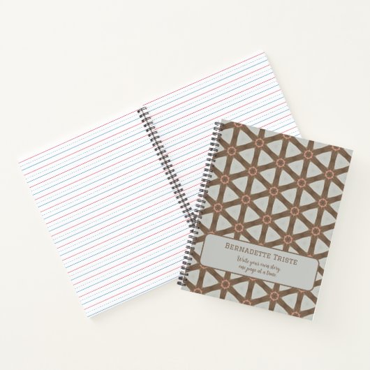 Naam Waterverf Geometric Pinwheels Pattern Brown Notitieboek (Binnen)
