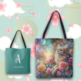  Naam  Waterverf Kat & Bloemen Tote Bag